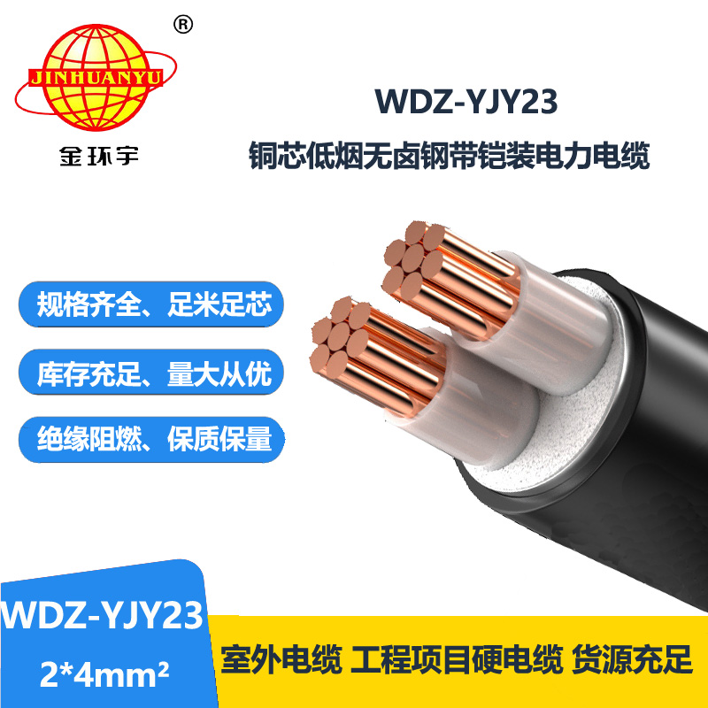 金環(huán)宇 2芯鎧裝電力電纜WDZ-YJY23-2X4平方 低煙無鹵電纜